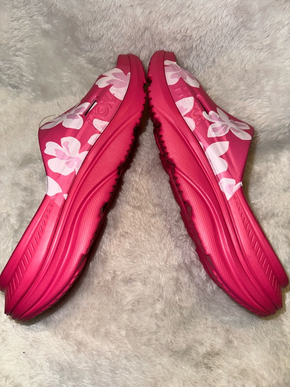 Hoka Pink Floral Slide Sandals with White Flower UNISEX-men’s 10- women’s 12 - Picture 2 of 4